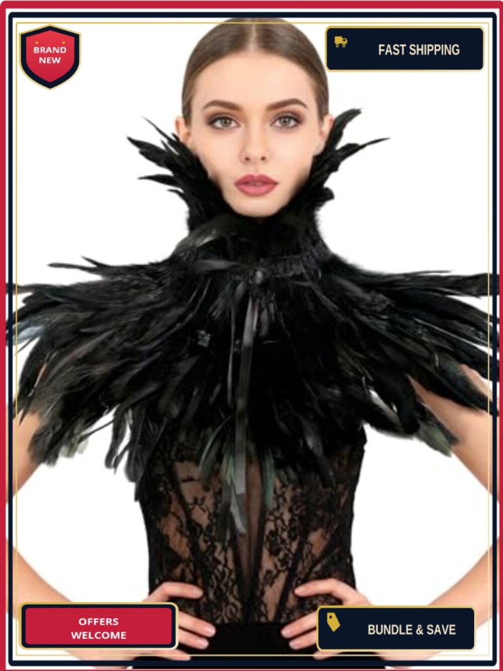 Handmade Feather Collar Shawl Cape - Halloween Costume Accessory for Women